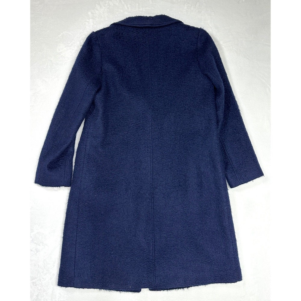 Bernardo Textured Wool Blend Coat Womens Sz Large Long Shawl Collar Luxury Navy - Picture 3 of 11